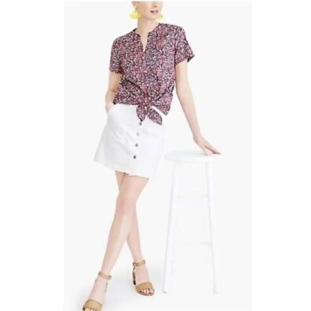 Womens J Crew Multi Floral Button Down Tie Front Split Neck Top - Sz L
